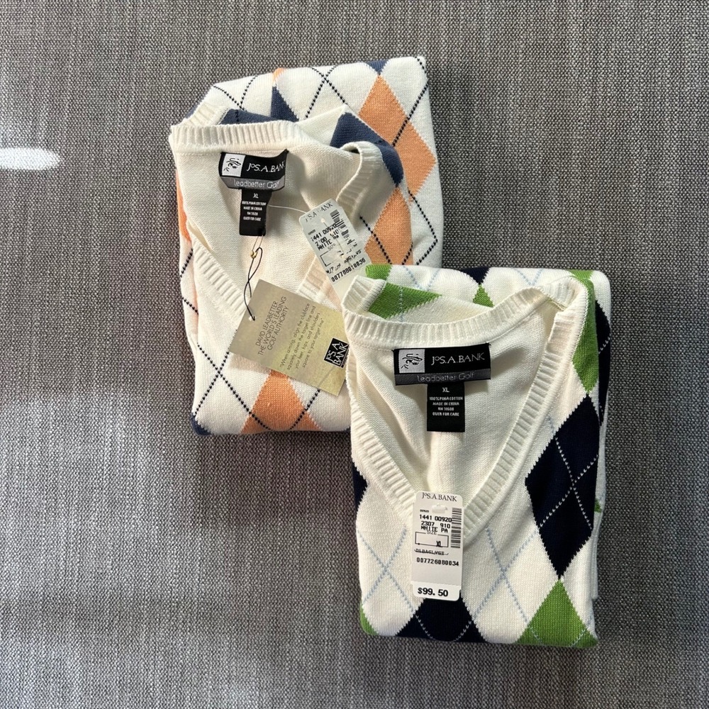 Lot of 2 Jos. A. Bank Sweater Vest Mens XL Pima Cotton Leadbetter Golf NWT